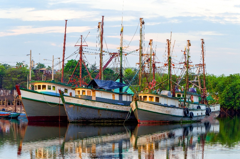 Ecuador harbor scene in sunset light Puerto Morro