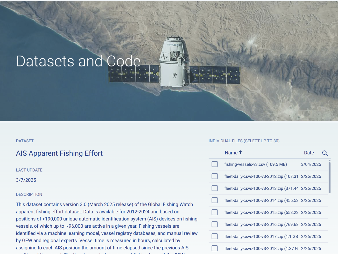 Data download portal static apparent fishing effort landing page