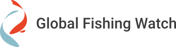 Logotipo de Global Fishing Watch con un diseño abstracto de peces en rojo y azul a la izquierda del nombre de la organización en texto negro sobre fondo blanco.