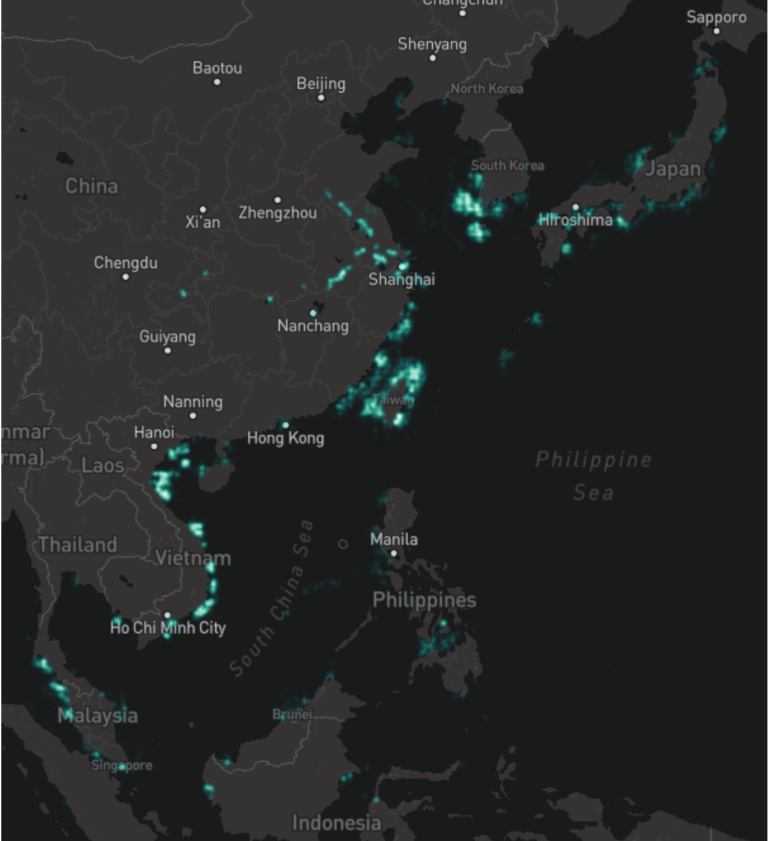 Mar de China Meridional: La cobertura ha mejorado en algunos puntos, por ejemplo, alrededor de Vietnam.