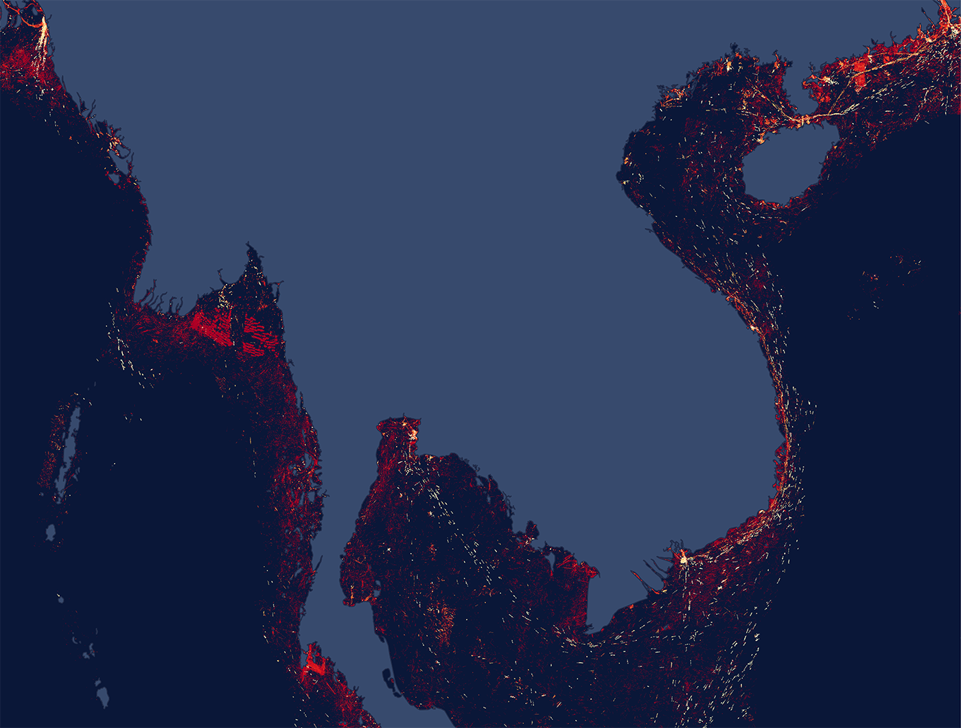 Imagen abstracta con fondo azul intenso y bordes arremolinados y texturados en rojo oscuro y negro, que recuerdan formas orgánicas o geológicas curvándose hacia un espacio central vacío.